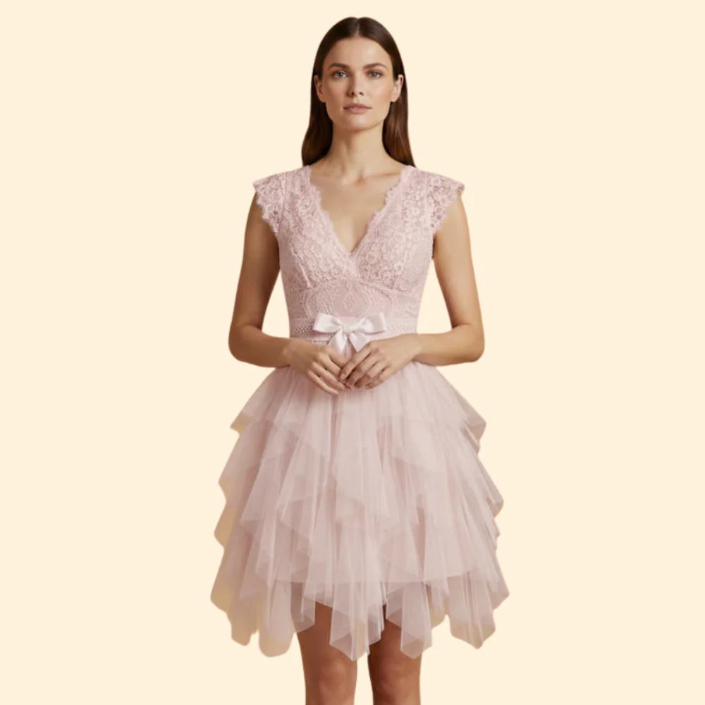 Elegant V-Neck Mesh Dress for Women - Image 5