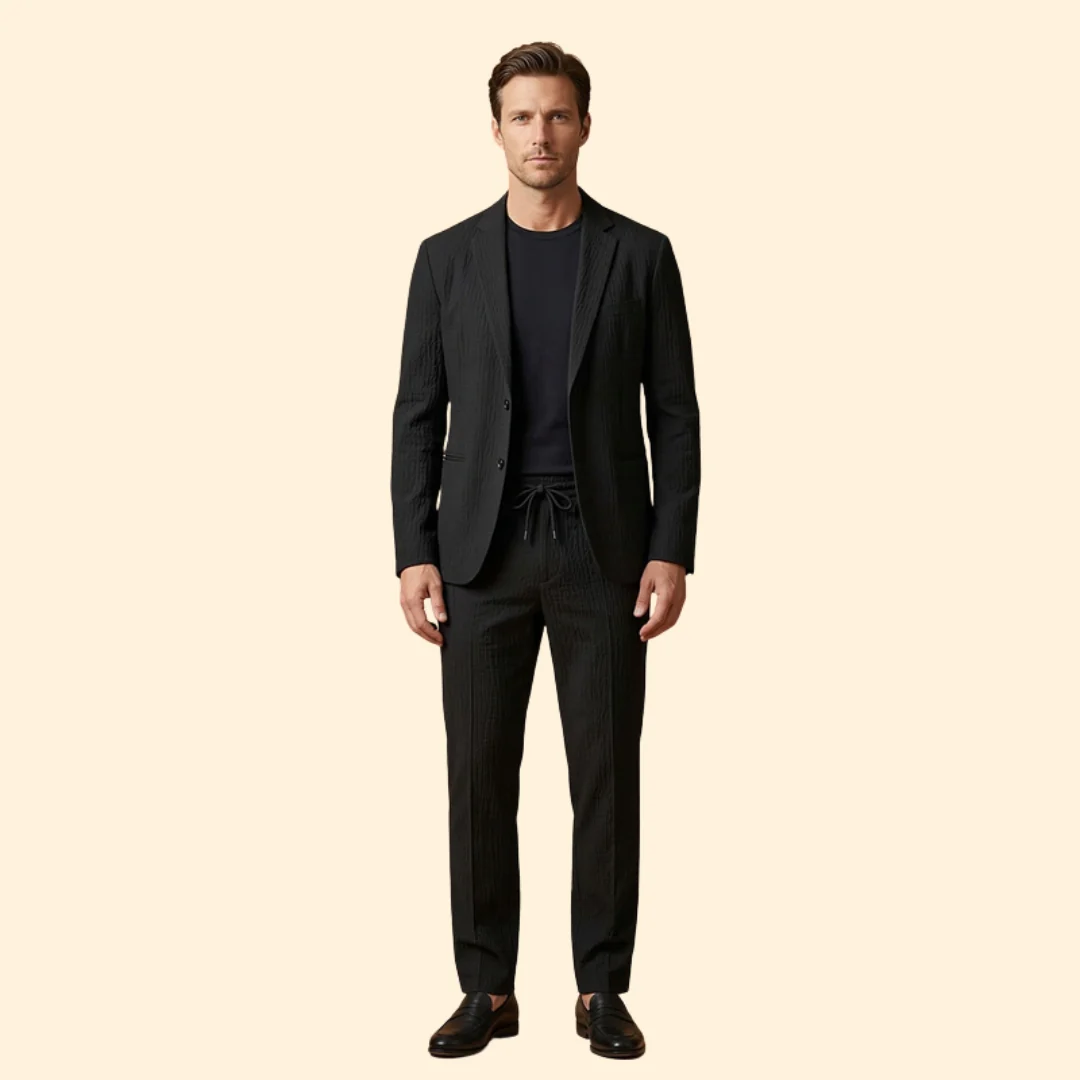 Men’s Blazer with Notch Collar and Adjustable Waist Trousers - Image 2