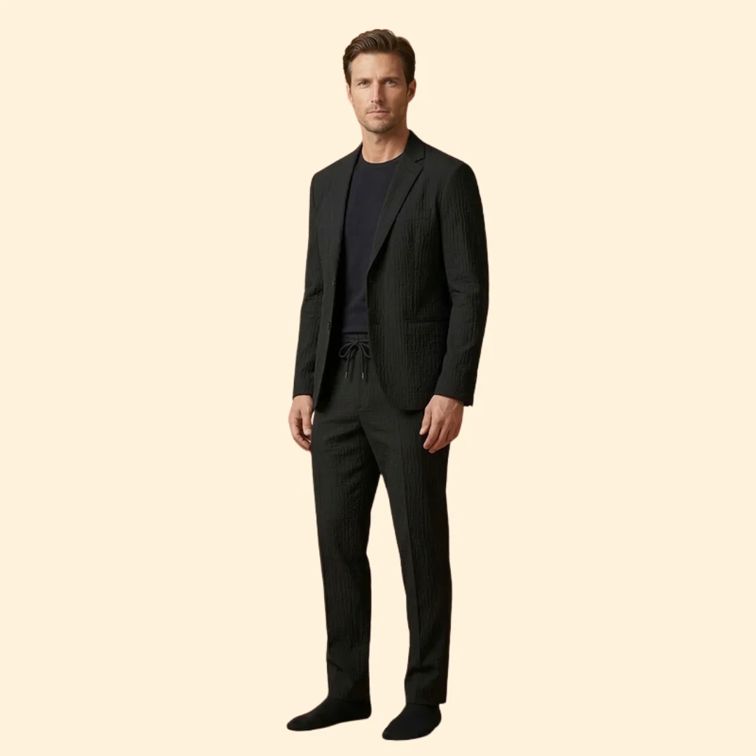 Men’s Blazer with Notch Collar and Adjustable Waist Trousers - Image 3