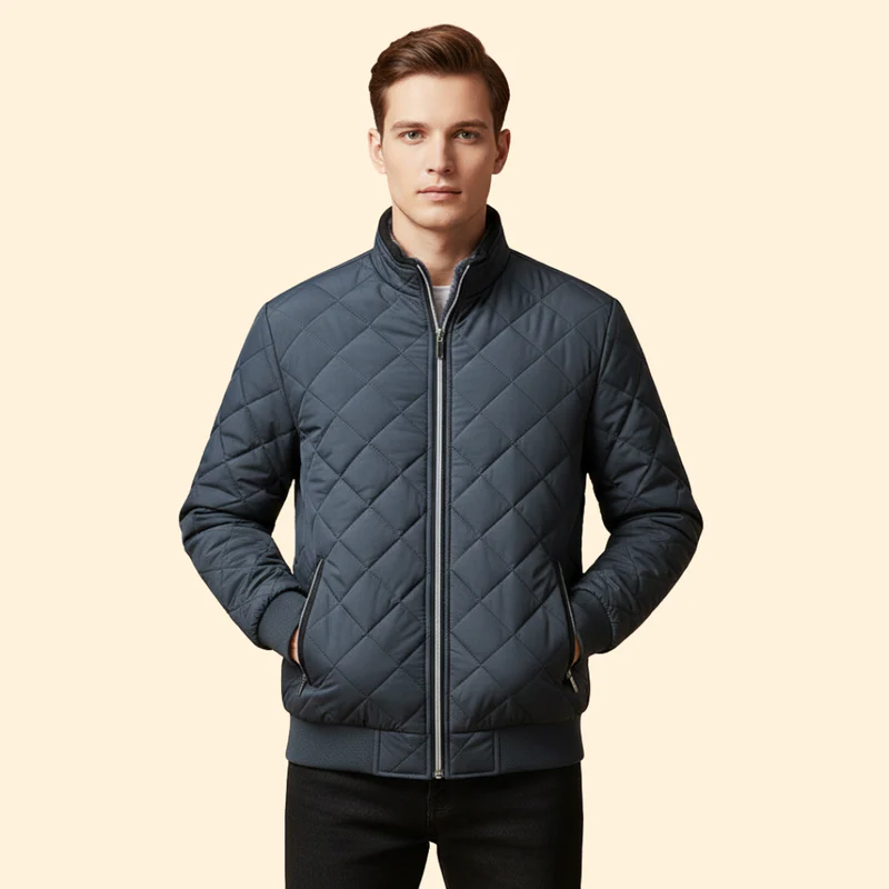 Men’s Bomber Jacket with Diamond Quilted Design - Image 2