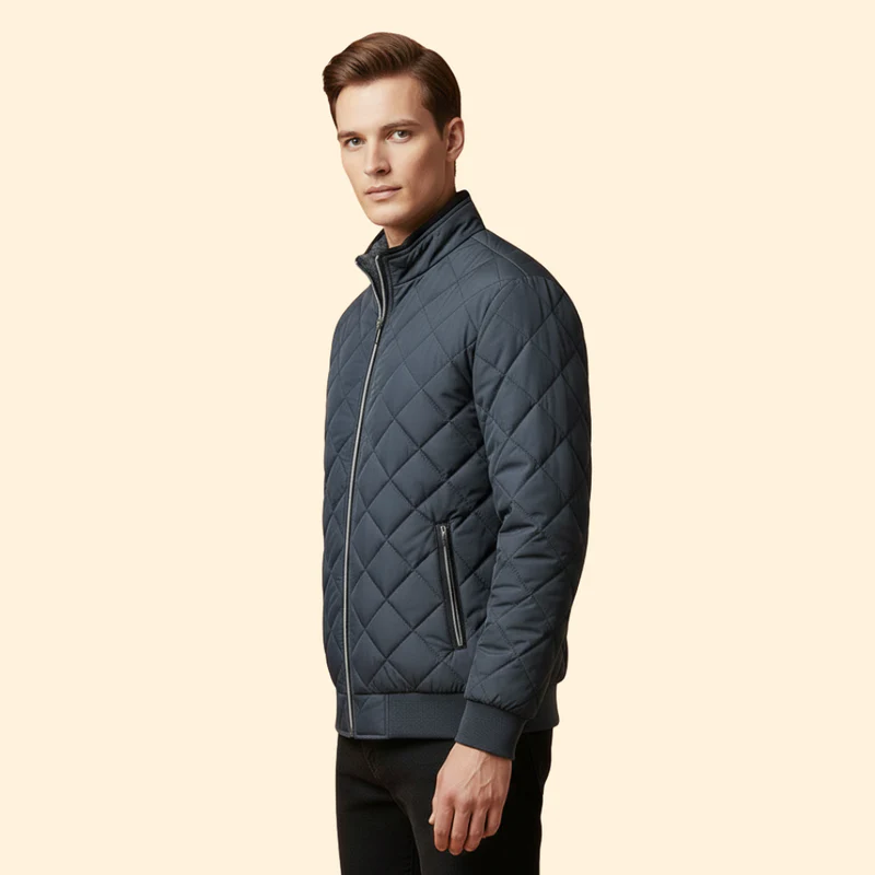 Men’s Bomber Jacket with Diamond Quilted Design - Image 3