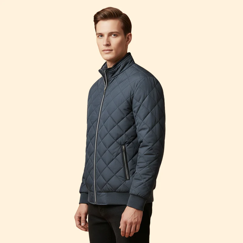 Men’s Bomber Jacket with Diamond Quilted Design - Image 5