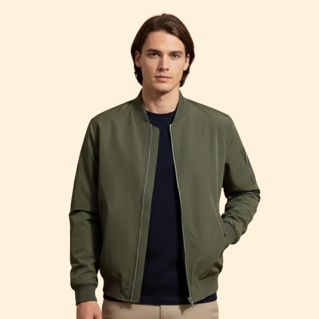 Men’s Bomber Jacket with Front Zipper - Image 2