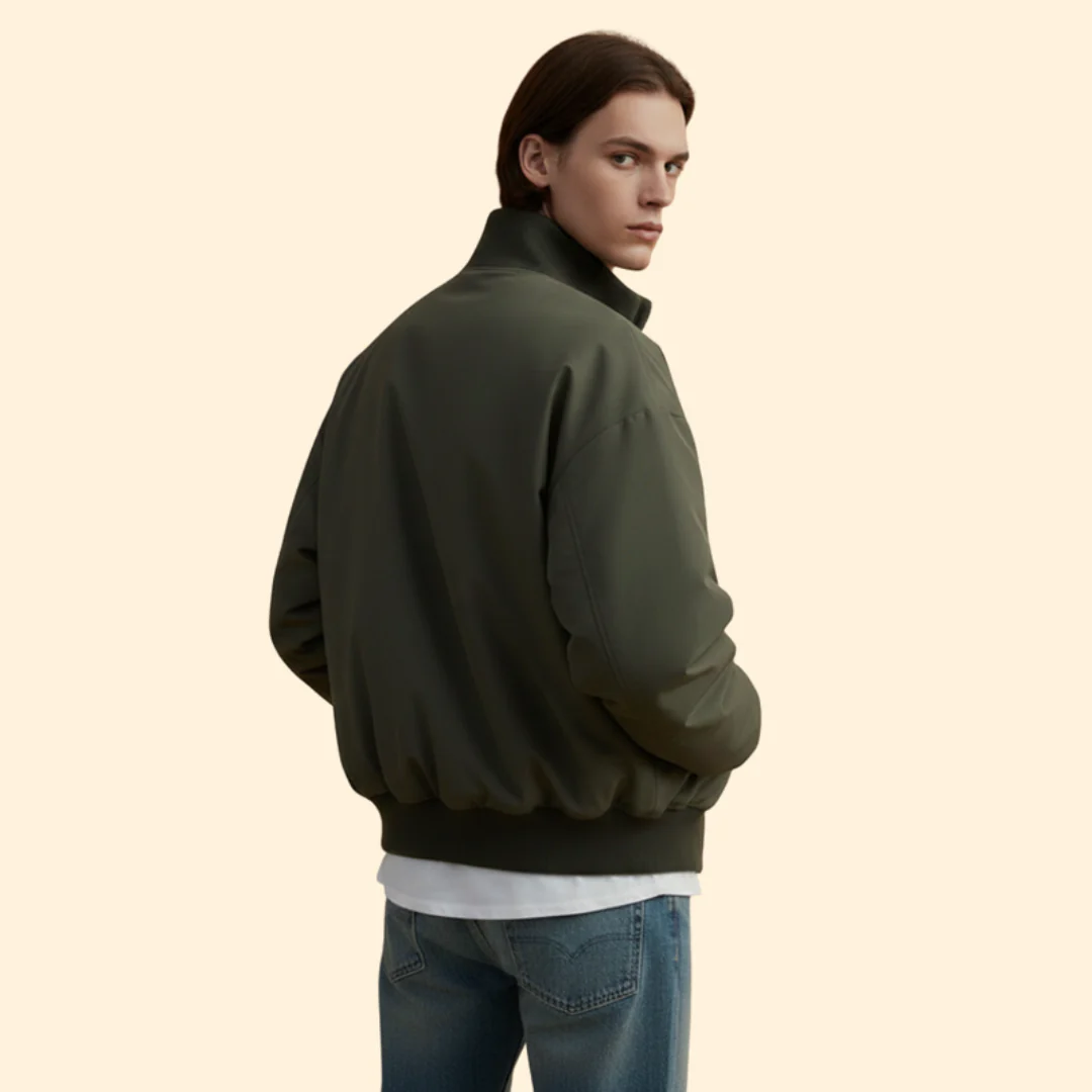 Men’s Bomber Jacket with High Collar and Pockets - Image 3