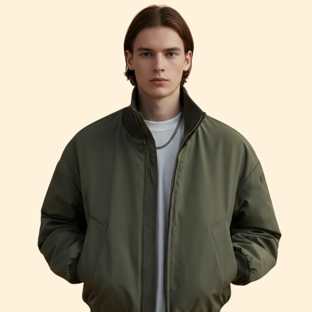 Men’s Bomber Jacket with High Collar and Pockets - Image 4