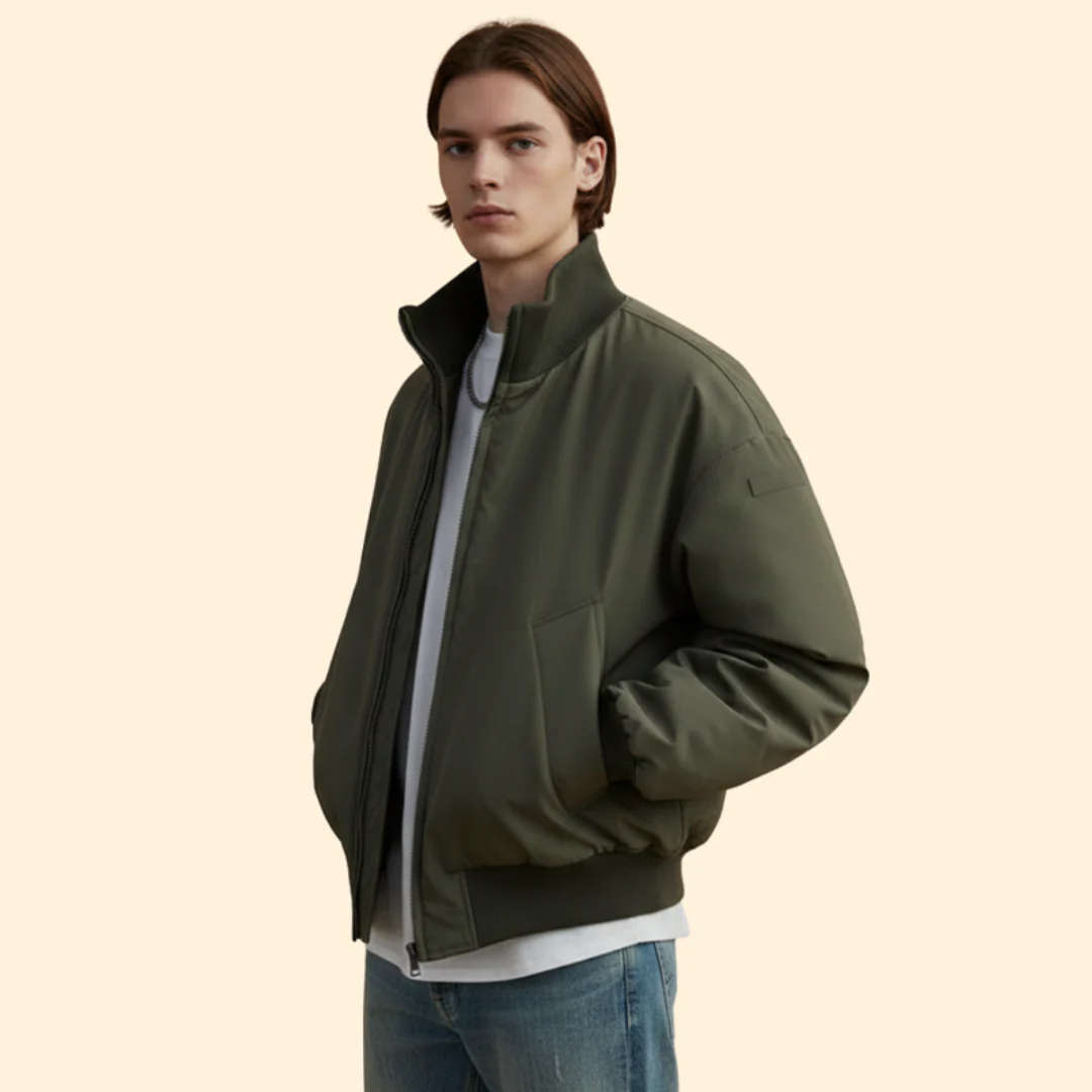 Men’s Bomber Jacket with High Collar and Pockets - Image 5