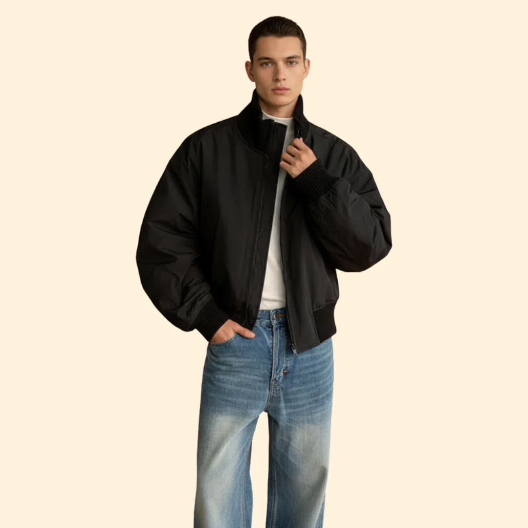 Men’s Bomber Jacket with High Collar and Pockets - Image 6