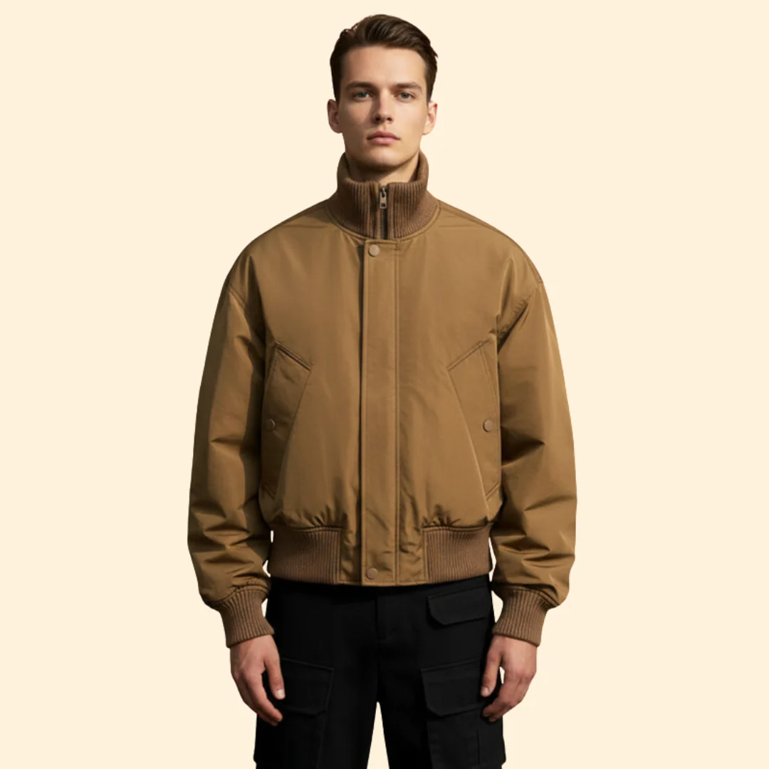 Men’s Bomber Jacket with High Collar and Pockets - Image 8