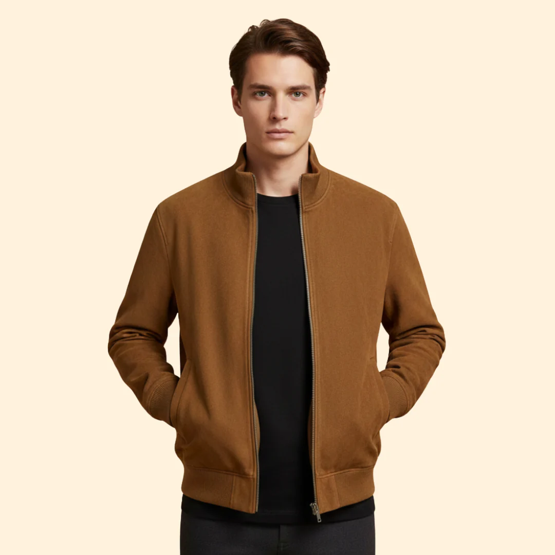 Men’s Bomber Jacket with Knit Collar Design - Image 2