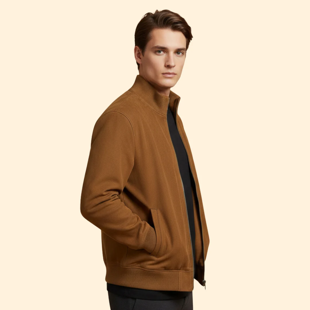 Men’s Bomber Jacket with Knit Collar Design - Image 3