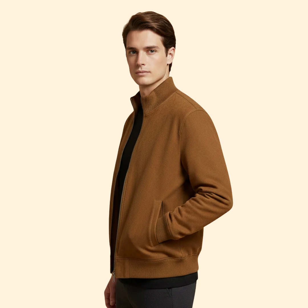 Men’s Bomber Jacket with Knit Collar Design - Image 5