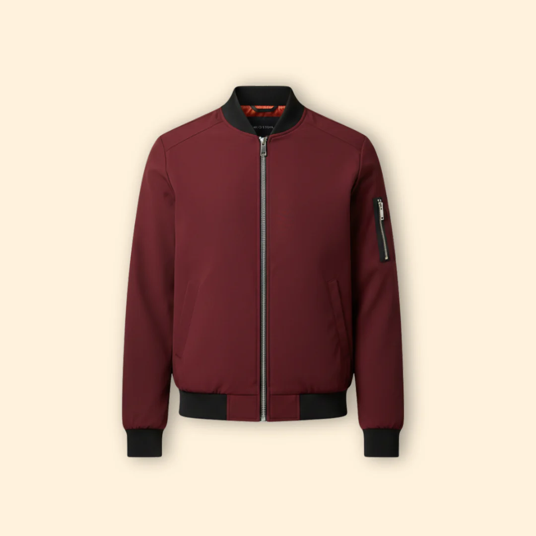 Men’s Bomber Jacket with Ribbed Trim Design