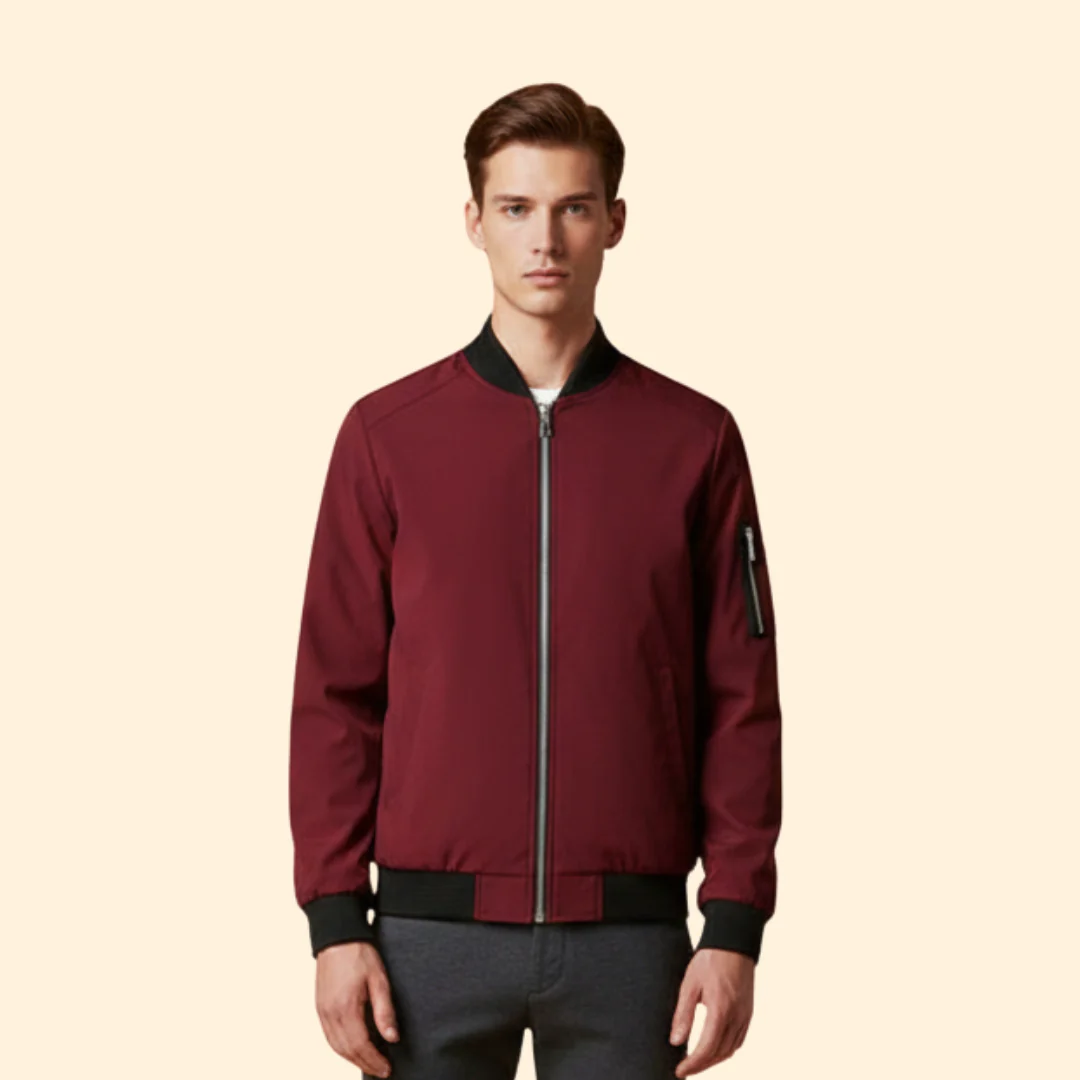 Men’s Bomber Jacket with Ribbed Trim Design - Image 2