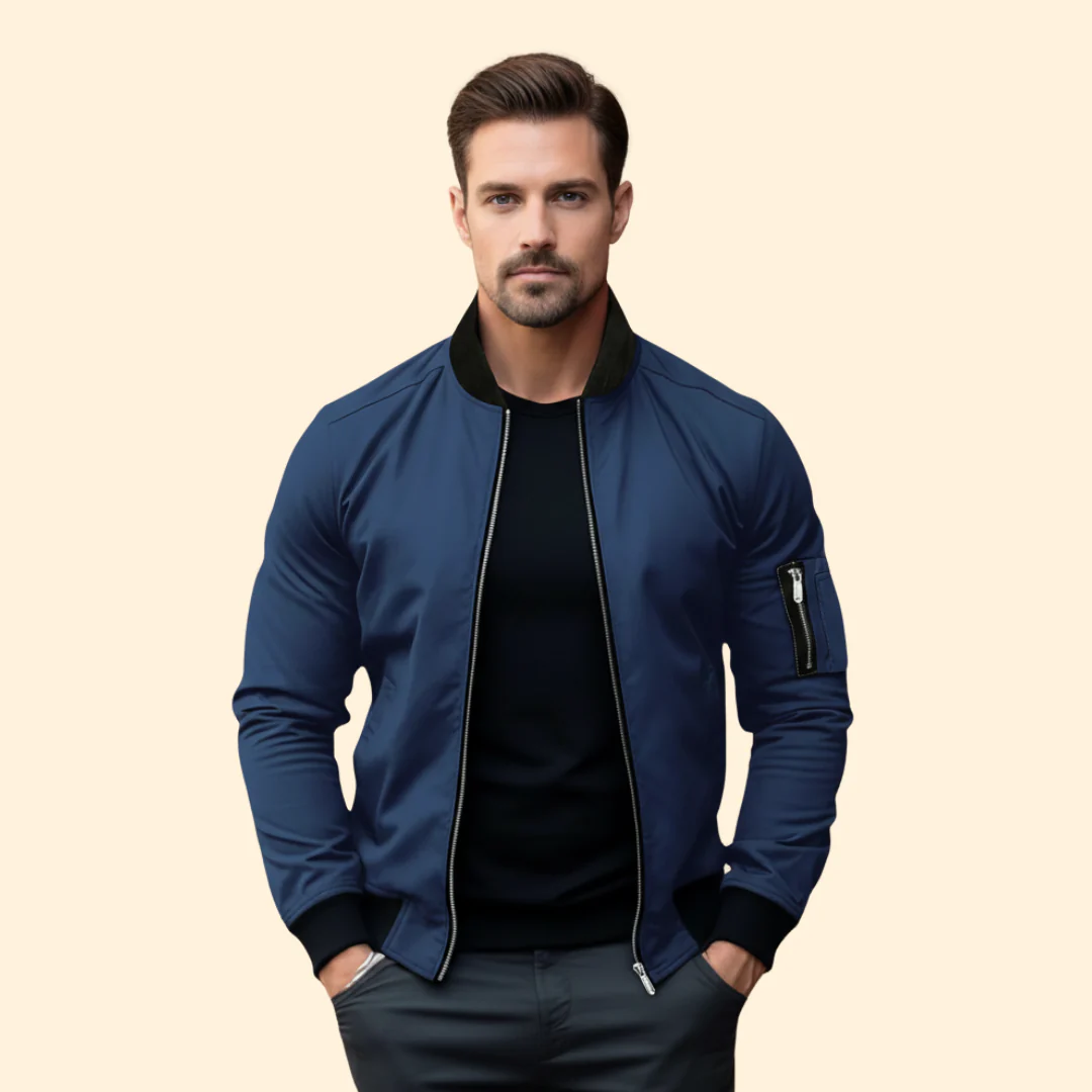 Men’s Bomber Jacket with Ribbed Trim Design - Image 6