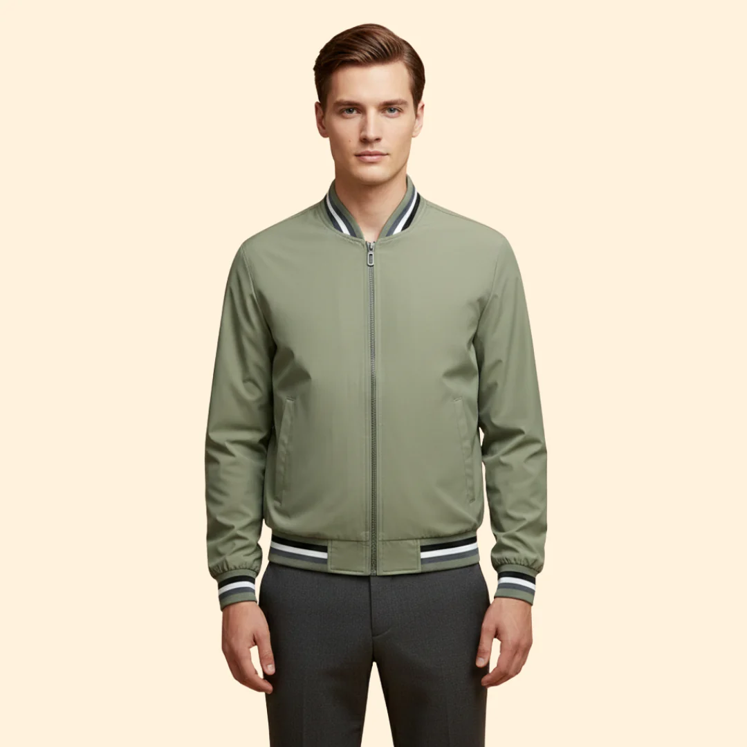 Men’s Bomber Jacket with Striped Ribbed Trim - Image 2