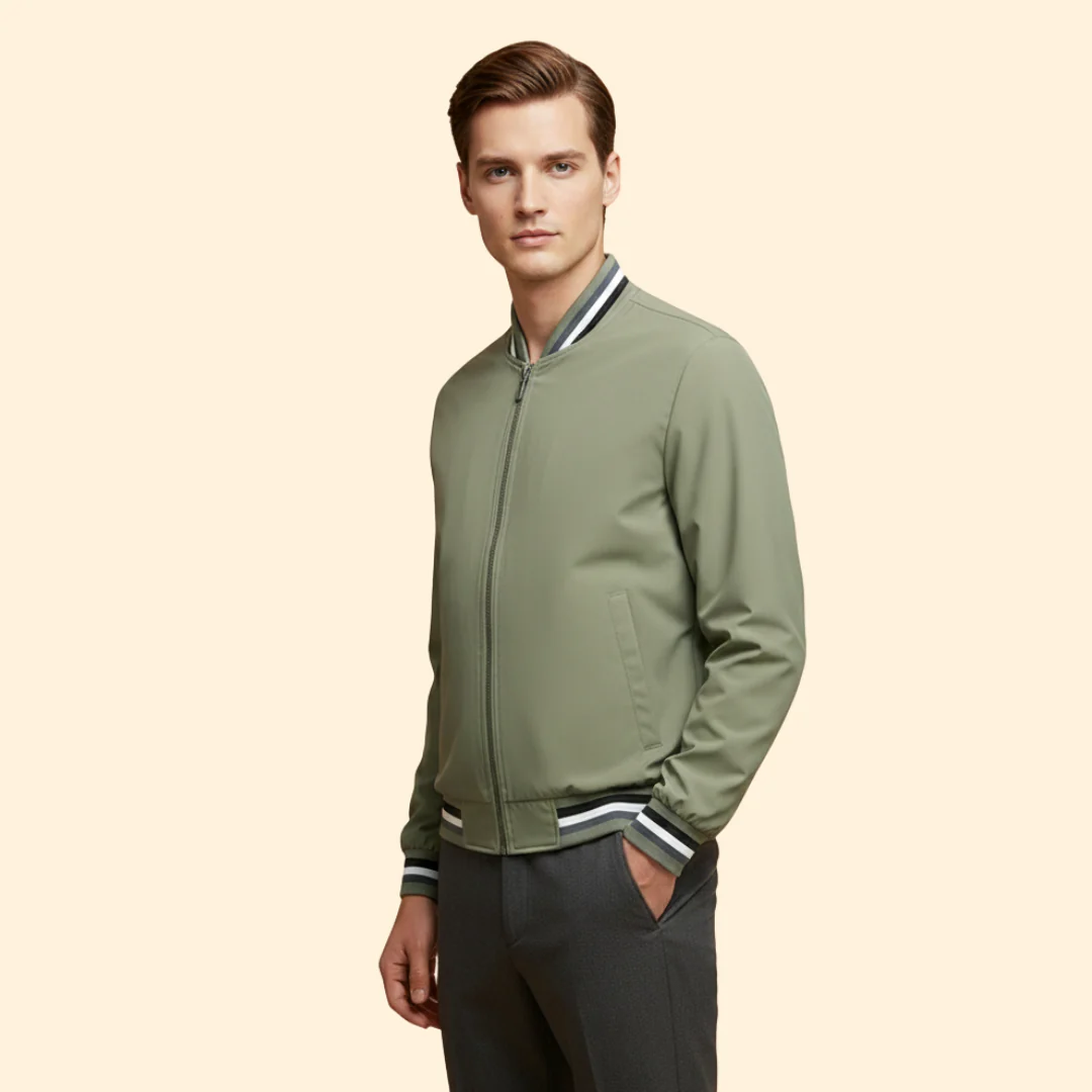 Men’s Bomber Jacket with Striped Ribbed Trim - Image 3