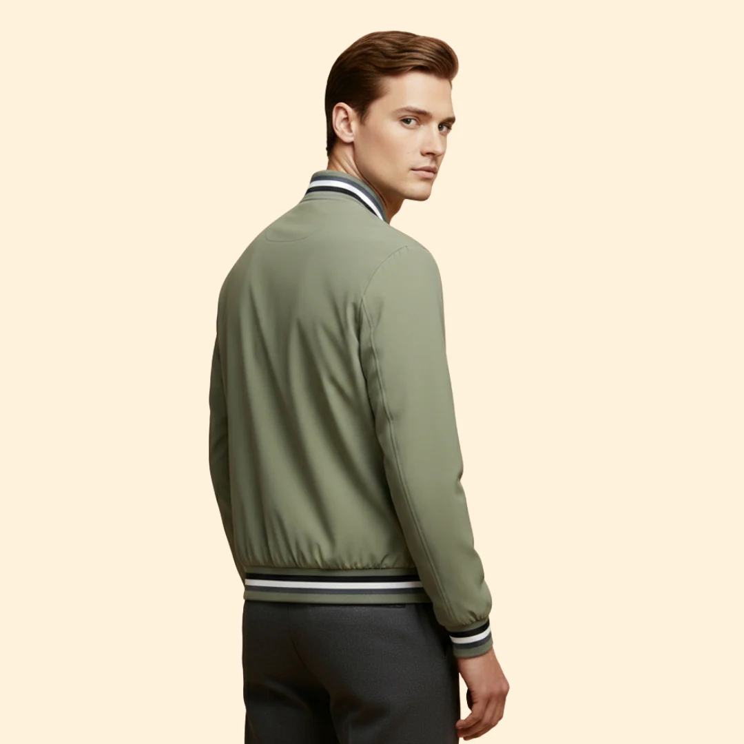 Men’s Bomber Jacket with Striped Ribbed Trim - Image 4