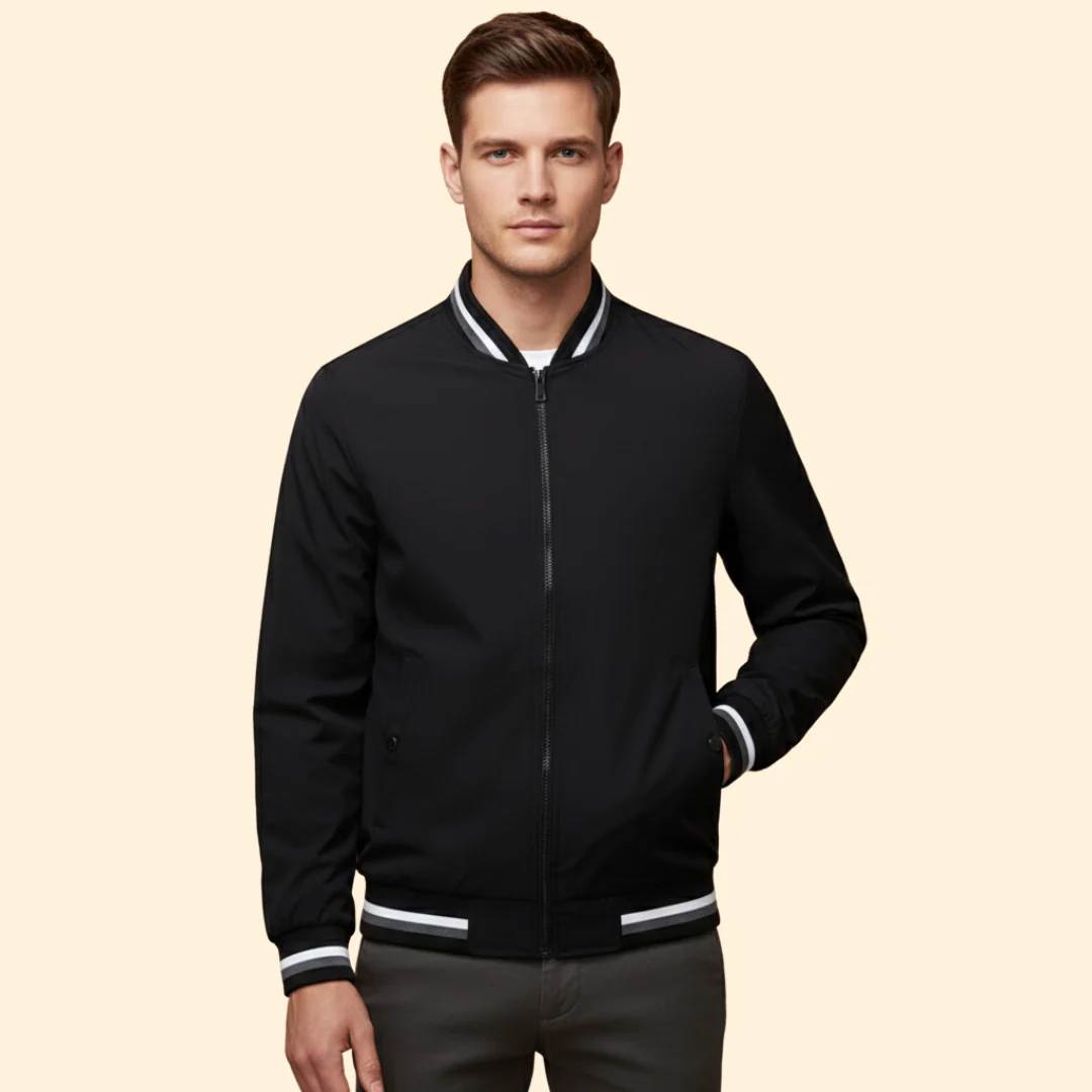 Men’s Bomber Jacket with Striped Ribbed Trim - Image 5