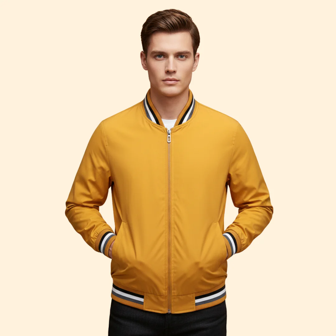 Men’s Bomber Jacket with Striped Ribbed Trim - Image 6