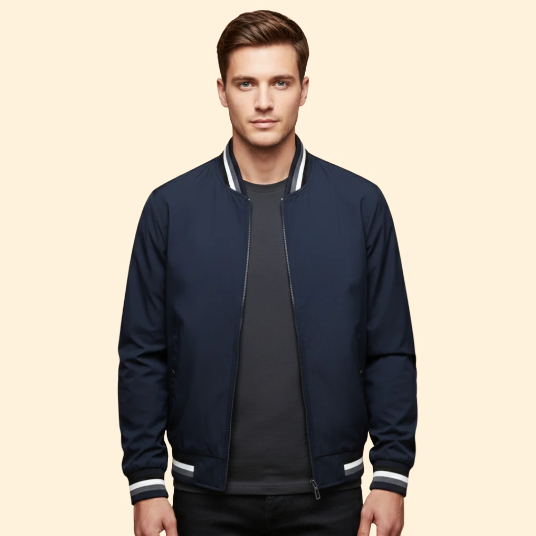 Men’s Bomber Jacket with Striped Ribbed Trim - Image 7