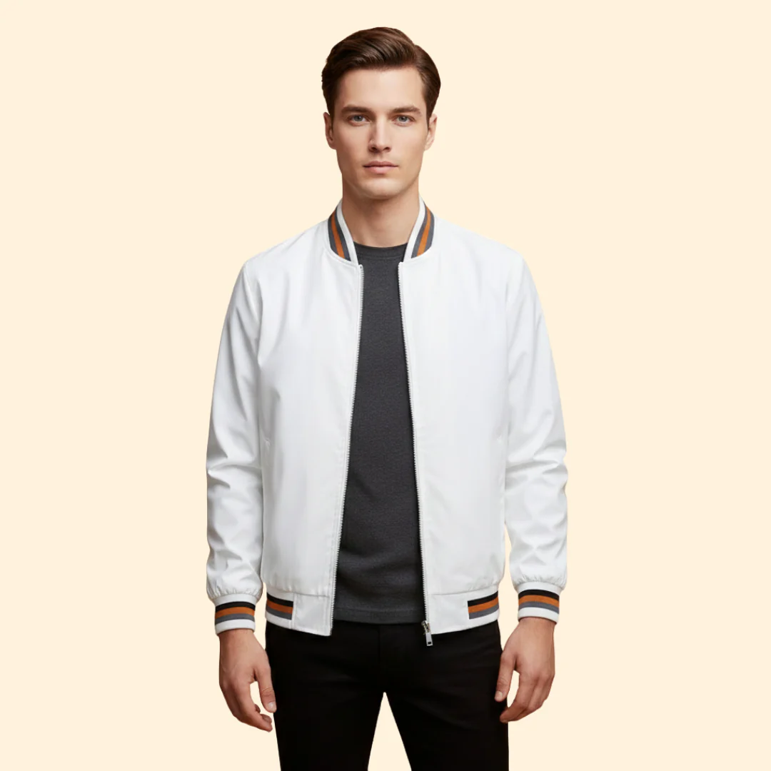Men’s Bomber Jacket with Striped Ribbed Trim - Image 8