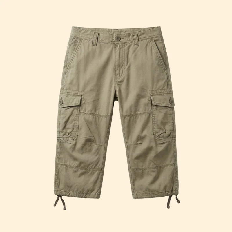 Men’s Casual 3/4 Cargo Trousers with Button and Zip Closure