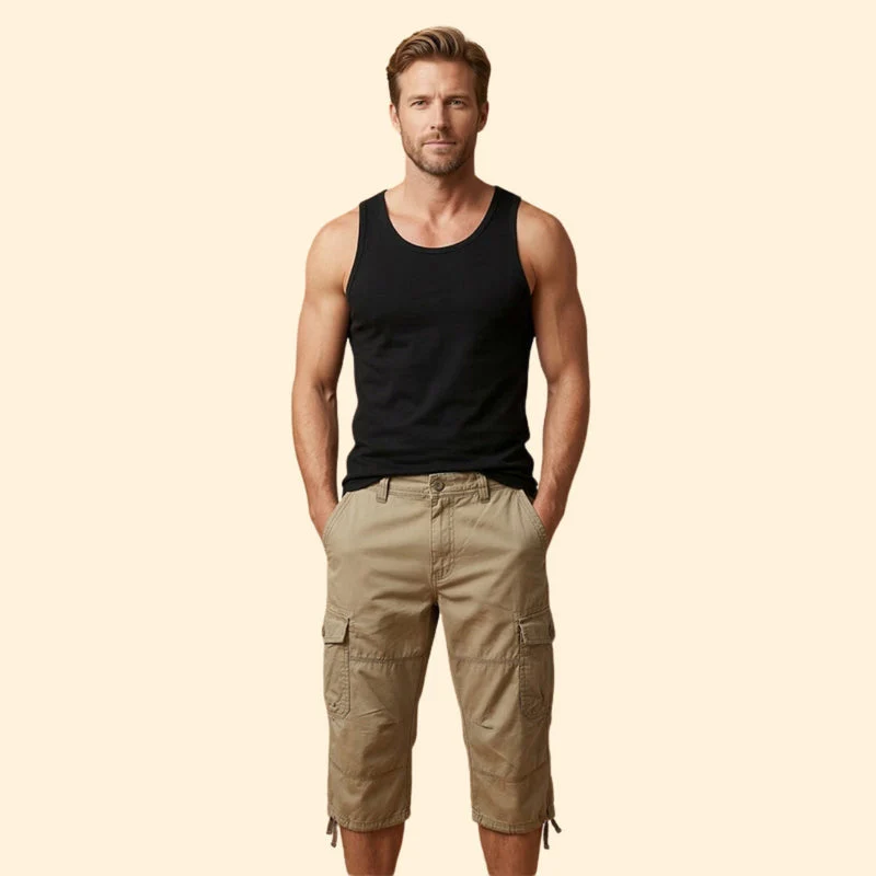 Men’s Casual 3/4 Cargo Trousers with Button and Zip Closure - Image 2