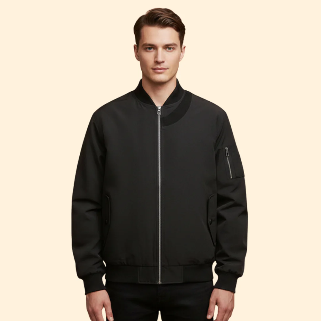Men’s Casual Bomber Jacket with Front Zipper - Image 2