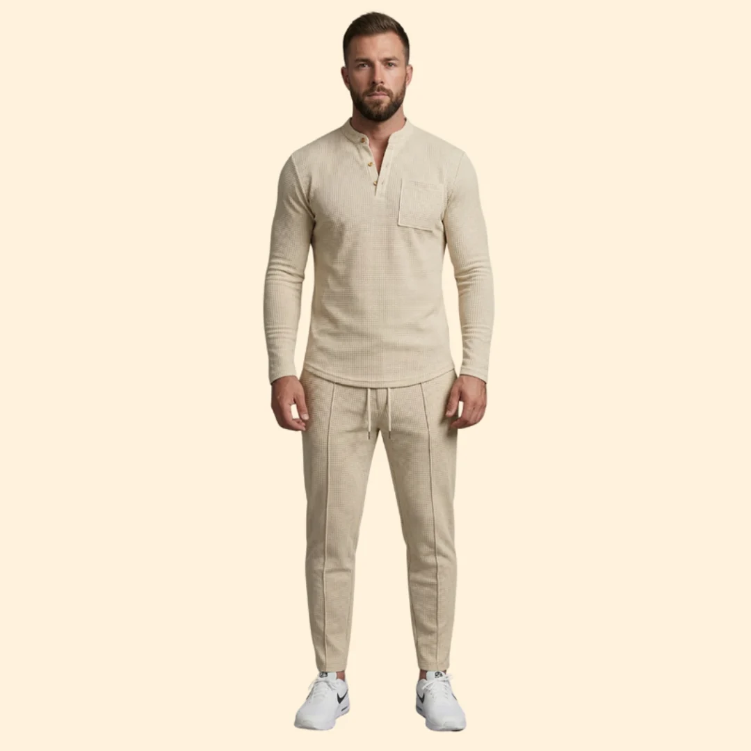 Men’s Casual Set with Henley Button Top - Image 10