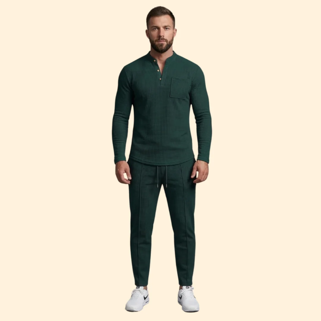 Men’s Casual Set with Henley Button Top - Image 11