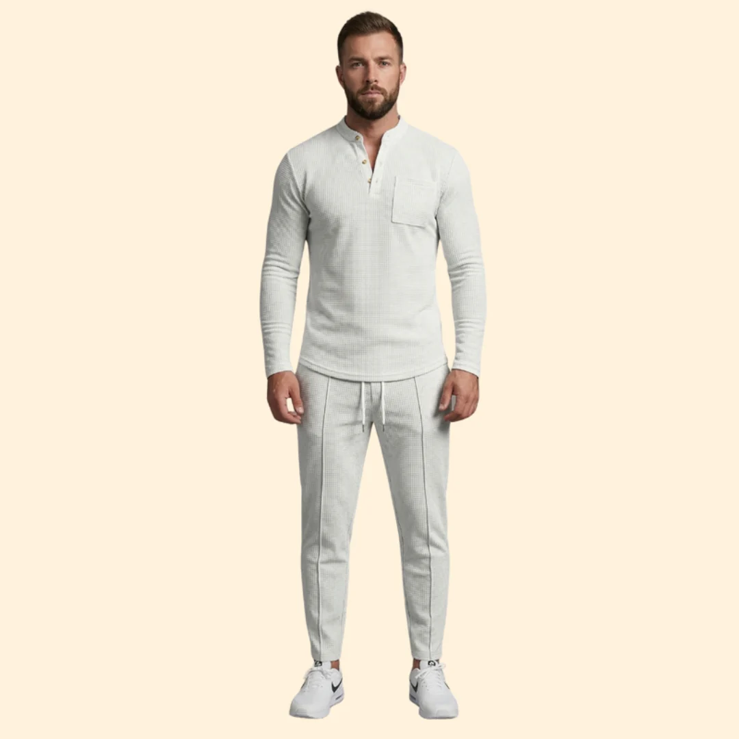 Men’s Casual Set with Henley Button Top - Image 12
