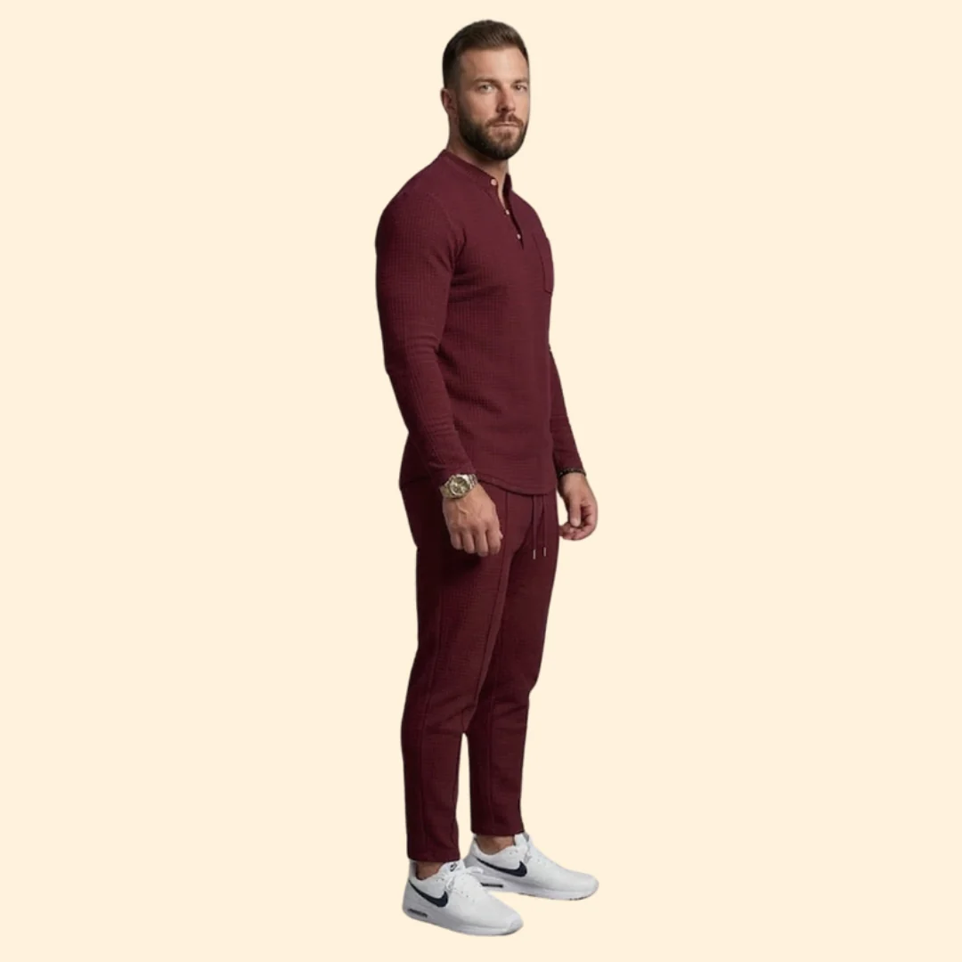 Men’s Casual Set with Henley Button Top - Image 3