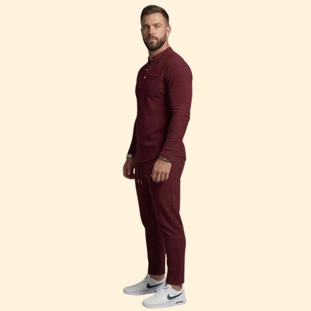 Men’s Casual Set with Henley Button Top - Image 4
