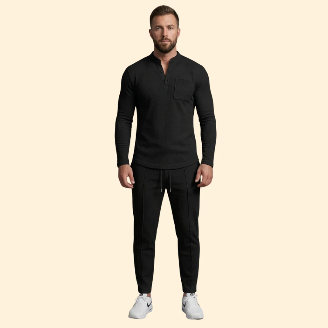 Men’s Casual Set with Henley Button Top - Image 8