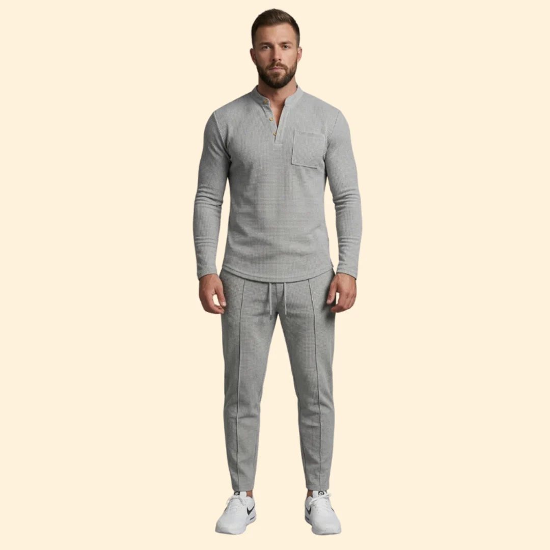 Men’s Casual Set with Henley Button Top - Image 9