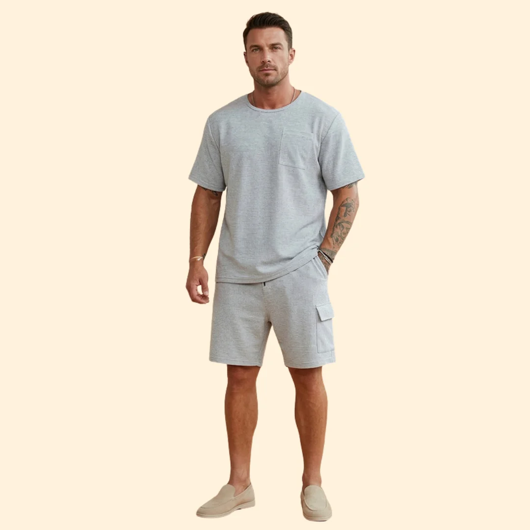 Men’s Casual Top with Elastic Waist Cargo Shorts - Image 2