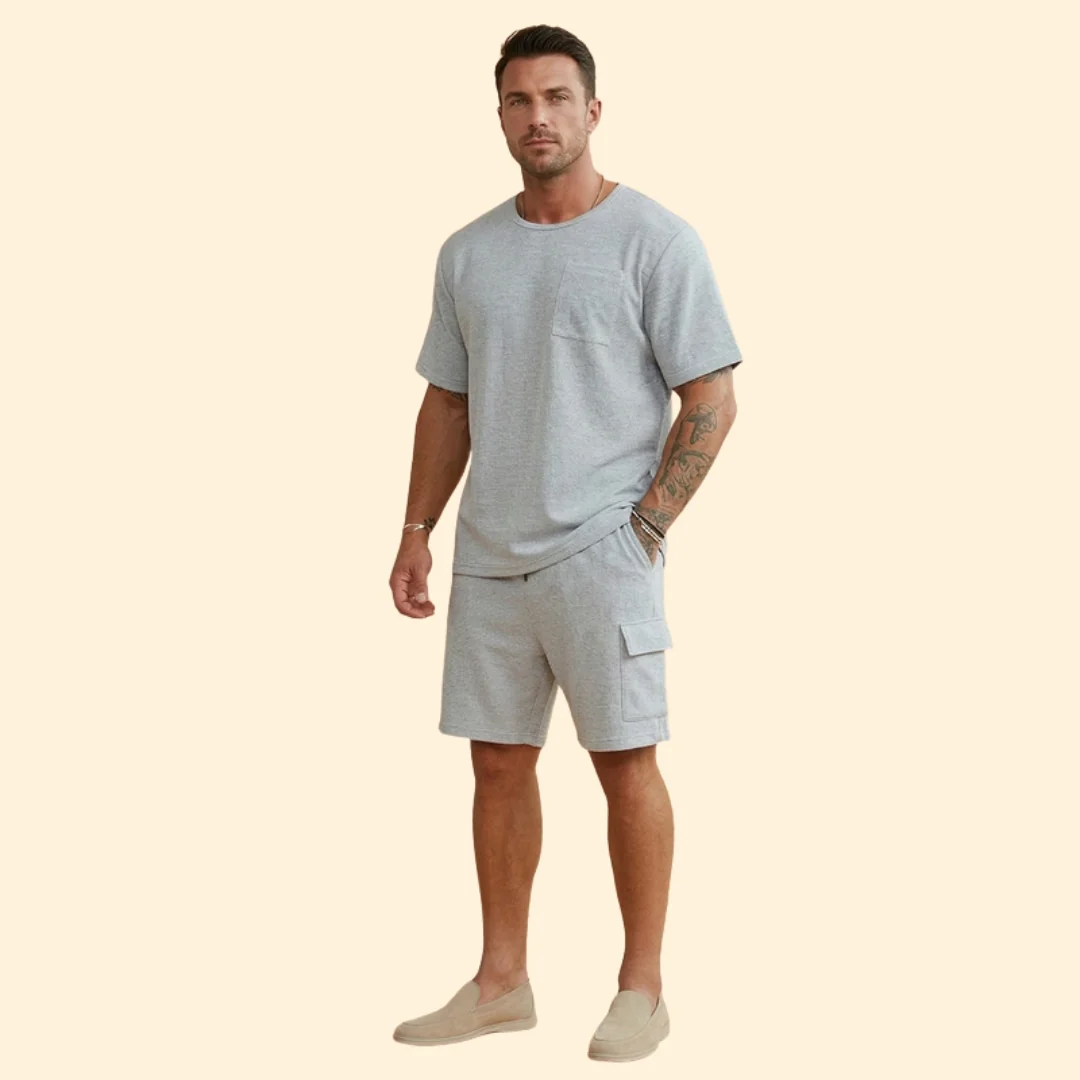 Men’s Casual Top with Elastic Waist Cargo Shorts - Image 4