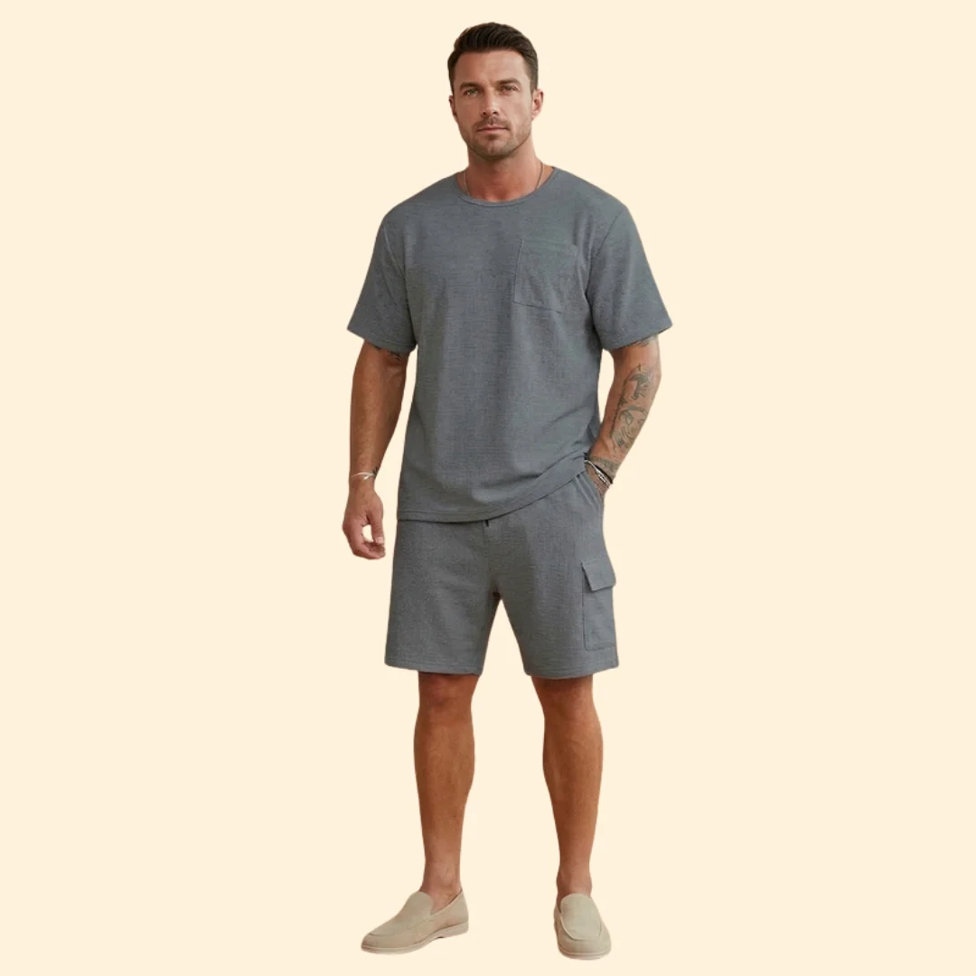Men’s Casual Top with Elastic Waist Cargo Shorts - Image 8