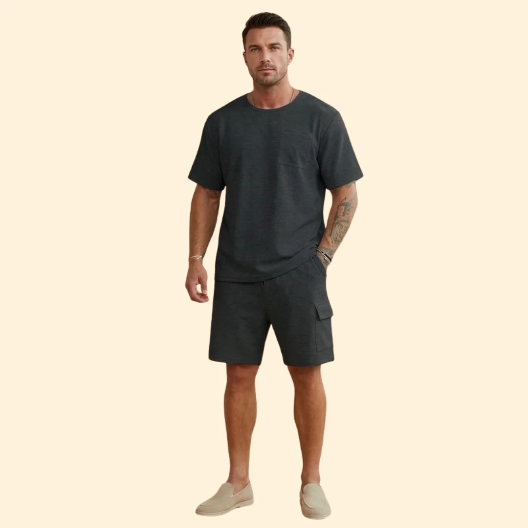 Men’s Casual Top with Elastic Waist Cargo Shorts - Image 9