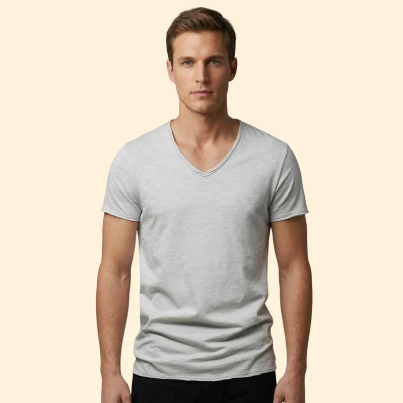 Men’s Casual V-Neck Tee with Rounded Hem - Image 10