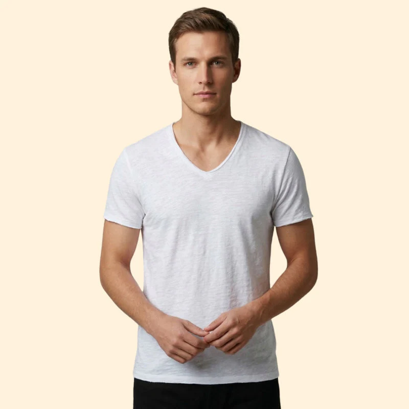 Men’s Casual V-Neck Tee with Rounded Hem - Image 11