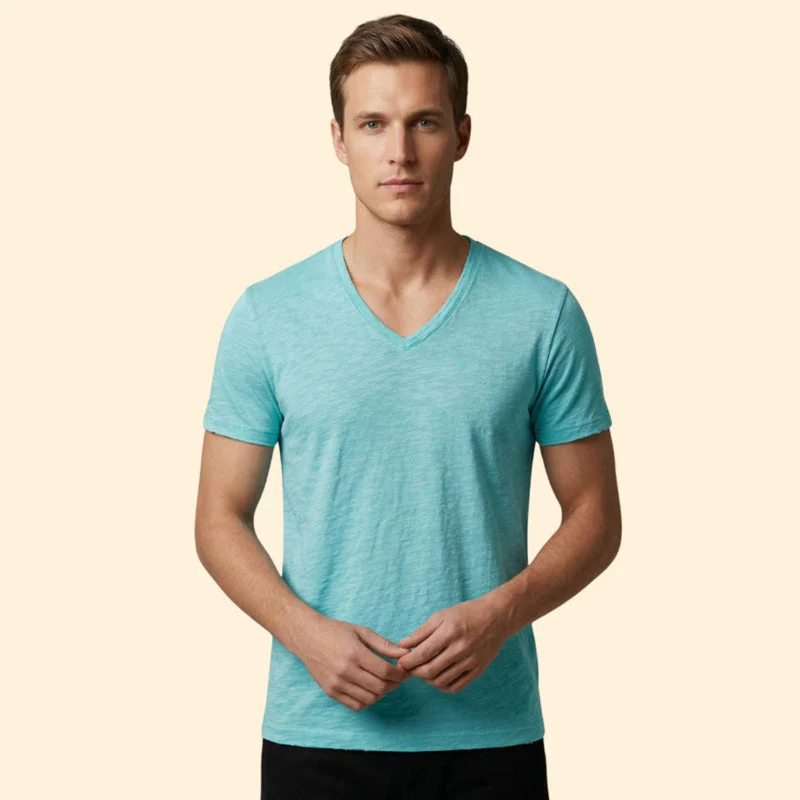 Men’s Casual V-Neck Tee with Rounded Hem - Image 12