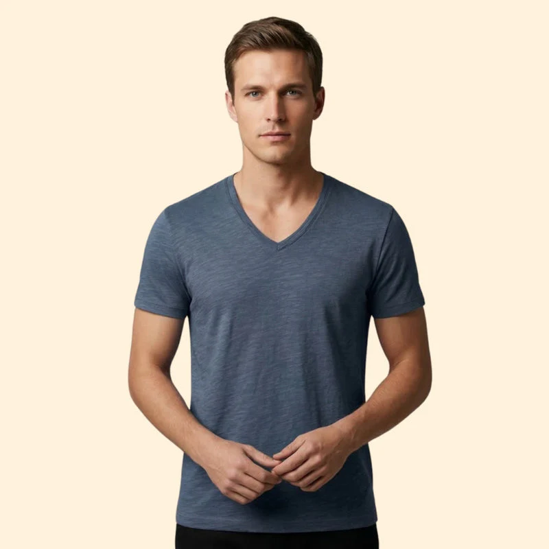 Men’s Casual V-Neck Tee with Rounded Hem - Image 13