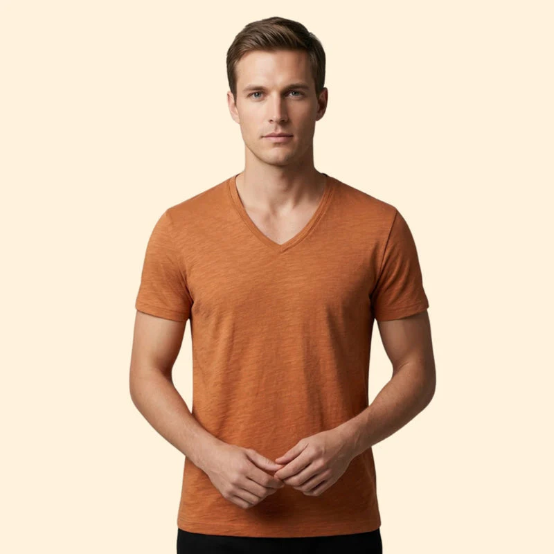 Men’s Casual V-Neck Tee with Rounded Hem - Image 2