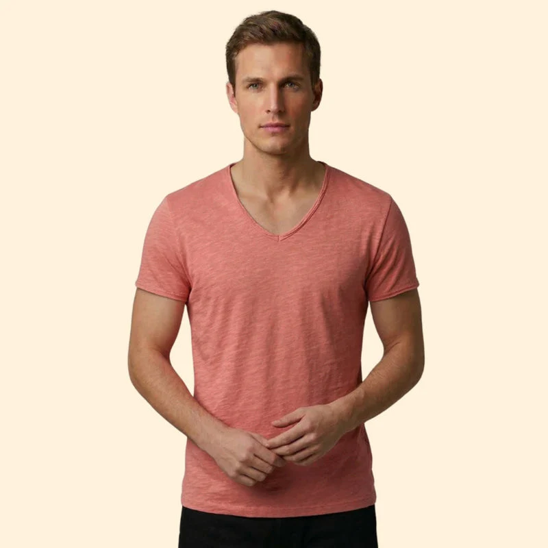 Men’s Casual V-Neck Tee with Rounded Hem - Image 6