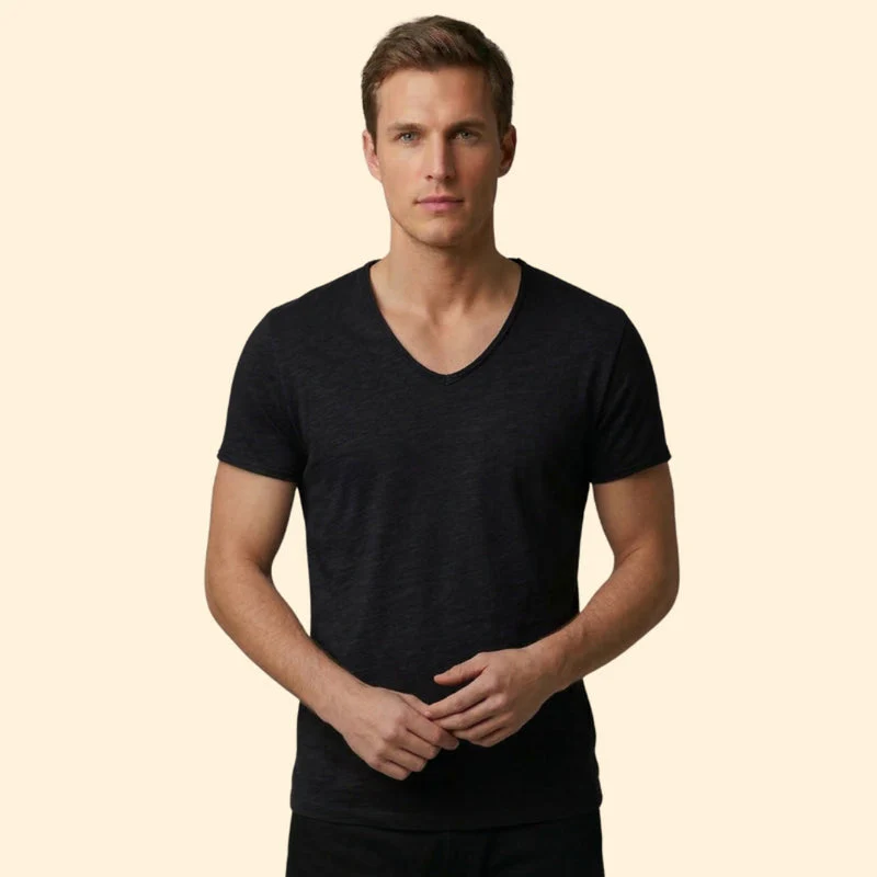 Men’s Casual V-Neck Tee with Rounded Hem - Image 7