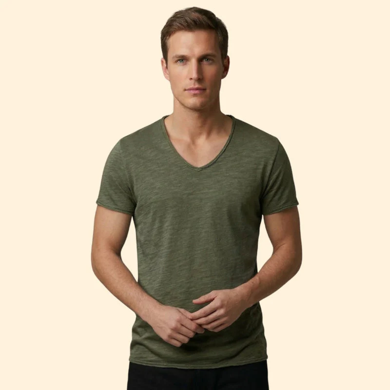 Men’s Casual V-Neck Tee with Rounded Hem - Image 8