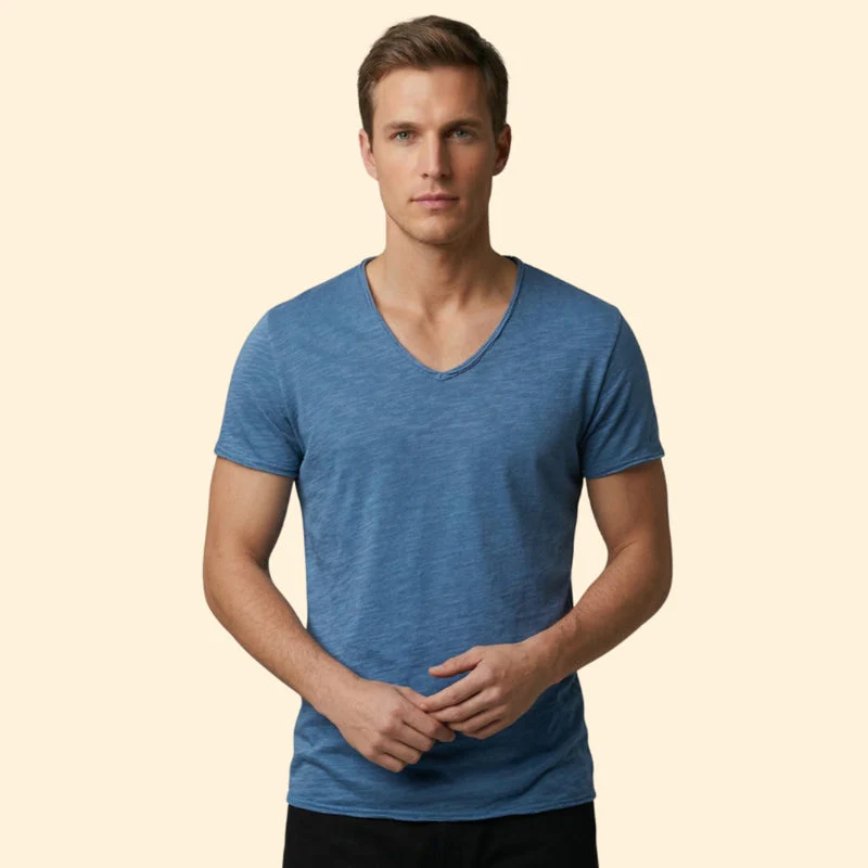 Men’s Casual V-Neck Tee with Rounded Hem - Image 9