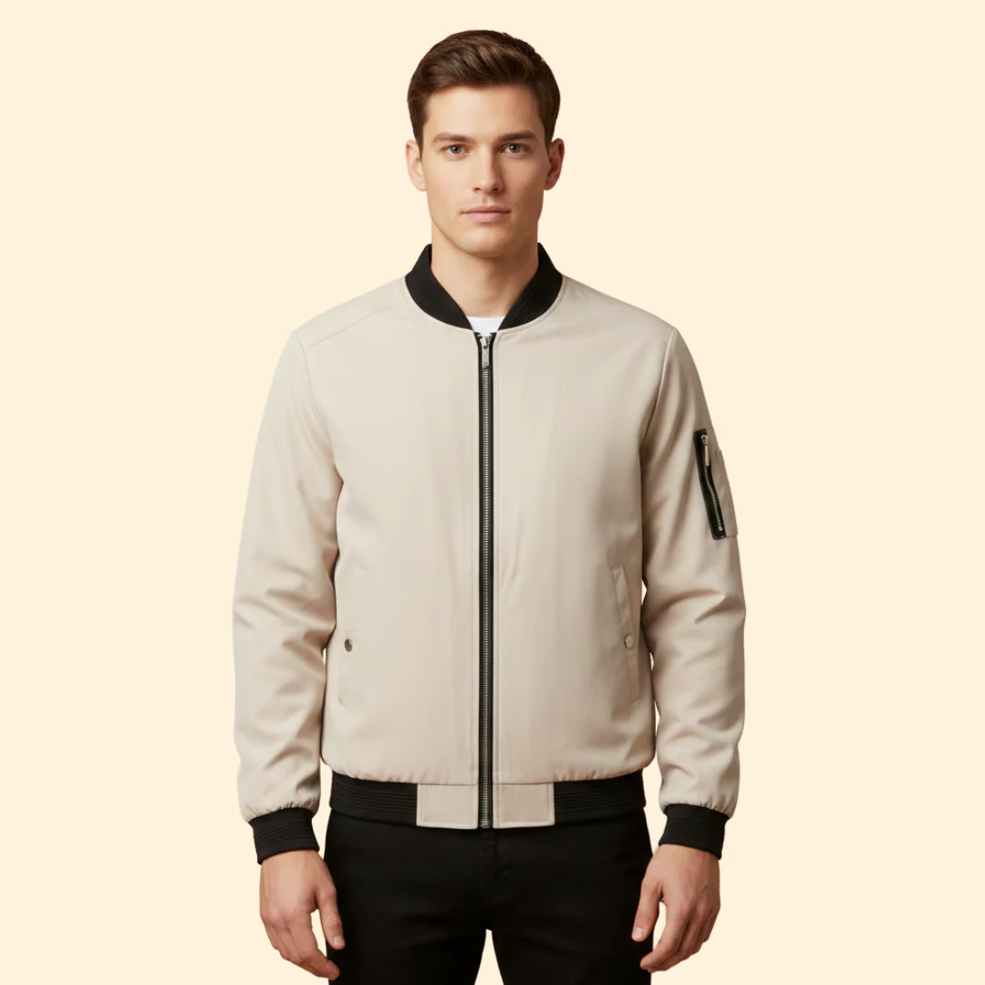 Men’s Classic Bomber Jacket with Front Zip Closure - Image 2