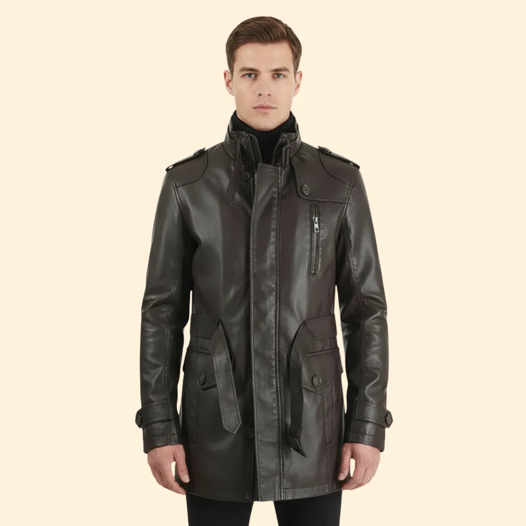 Men’s Coat with Belted Waist Detail - Image 2